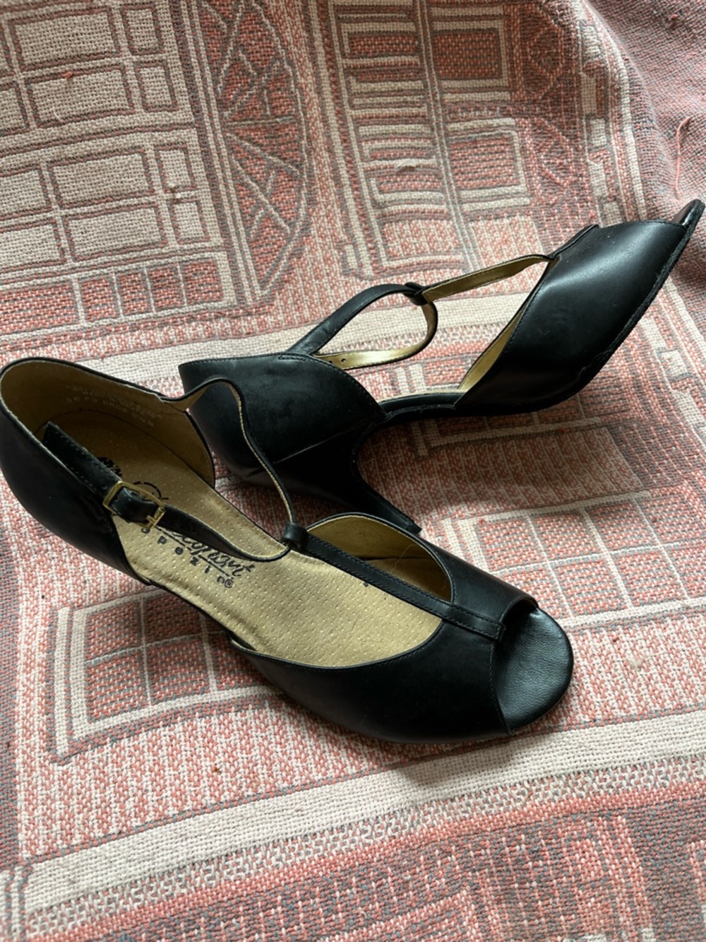 Capezio Black Peep-Toe T-Strap Slingback Heels